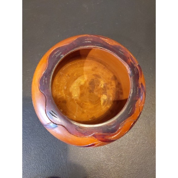 Wood Unique Hand Carved Floral Wooden Bowl w/ Lid 7.5"H x 6.5"L Urn Trinket - Picture 5 of 10